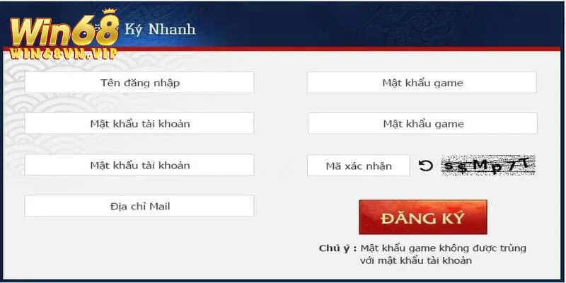 Đăng ký tài khoản Win68